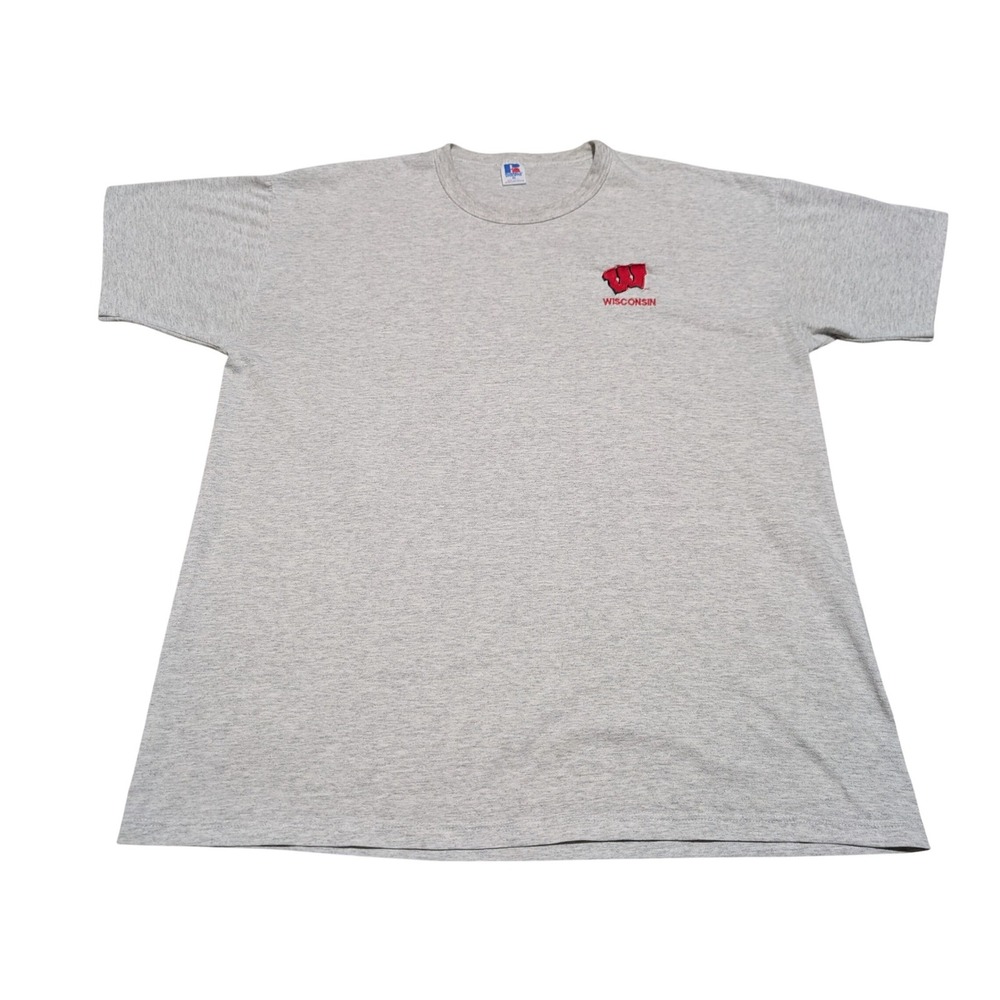 Russell Athletic T-Shirt Mens XL Gray Wisconsin Badgers Vintage USA Made 90s Tee